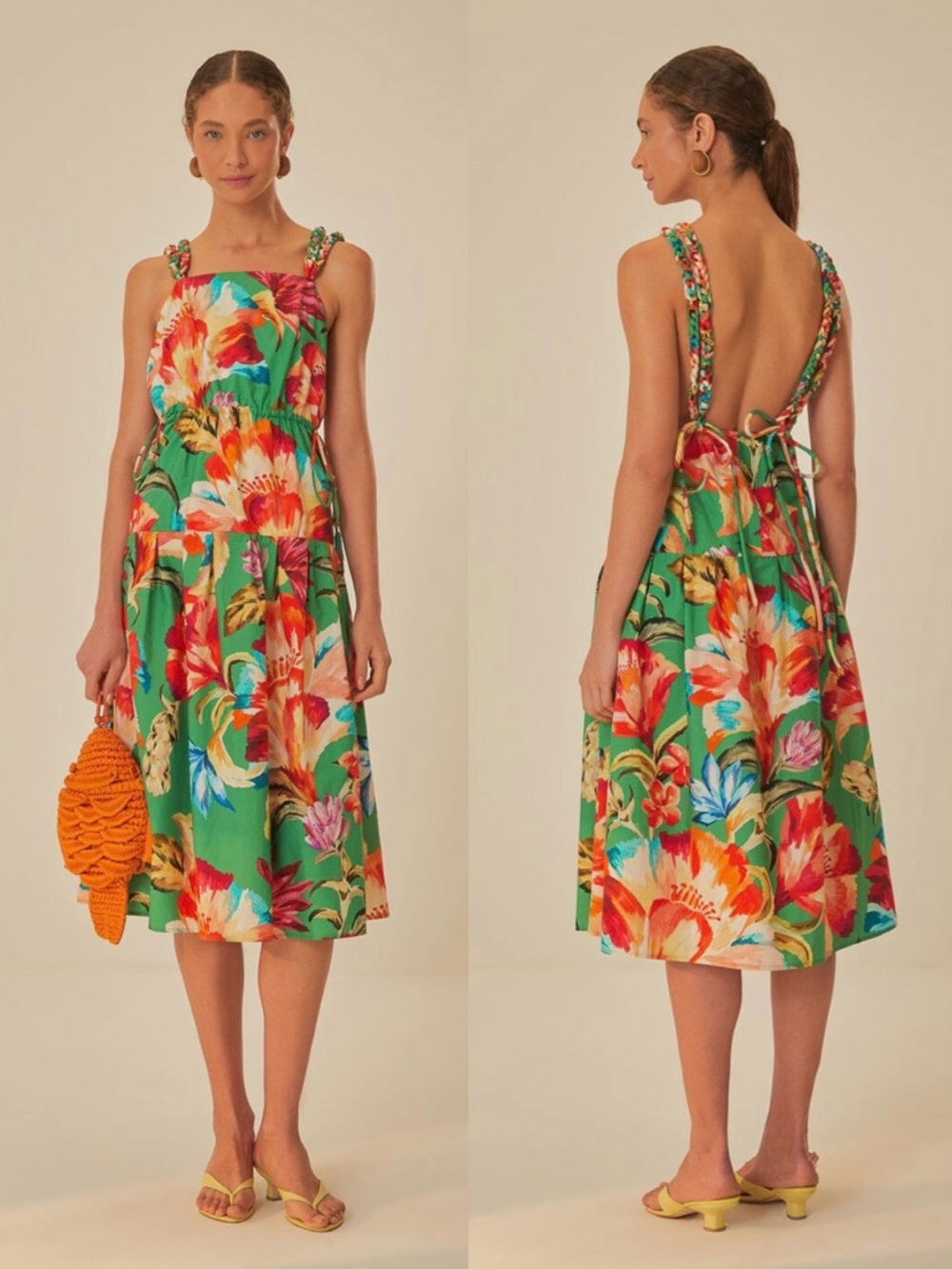 FARM Rio Tropicart Woven Strap Midi Dress, NWT 🇧🇷